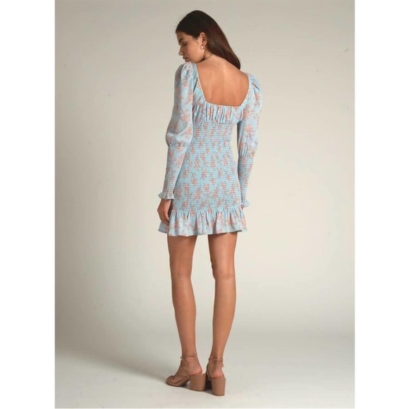 Cistar New York All Over Smocked Floral Mini Dress Peasant Blue NWT Size small - Picture 2 of 8